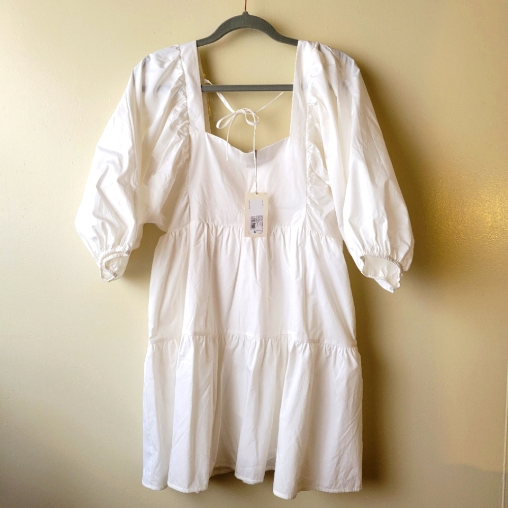 NWT White Puff Sleeve Peasant Babydoll Dress